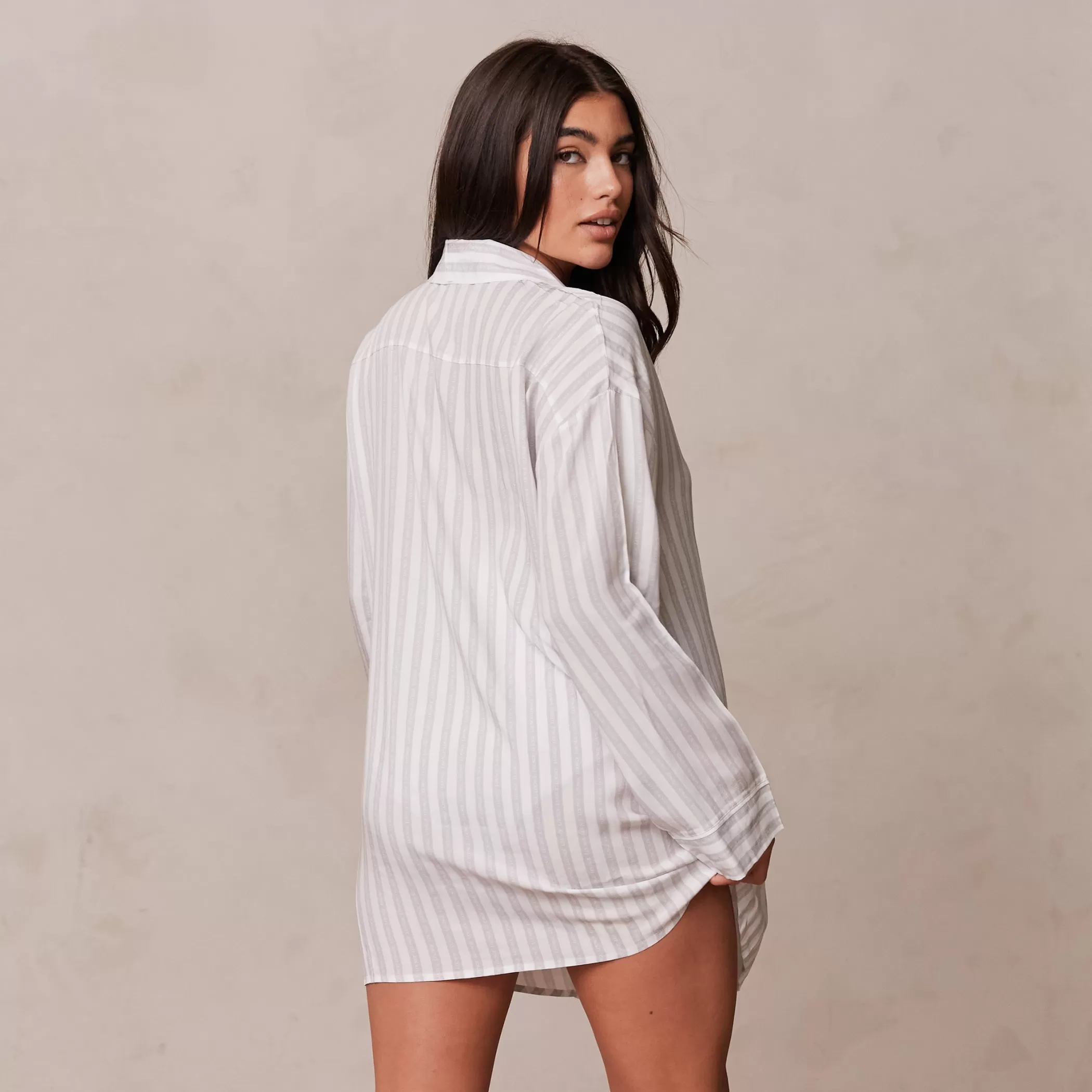 Sleep | Lounge Pinstripe Oversized Pajama Shirt - Frost