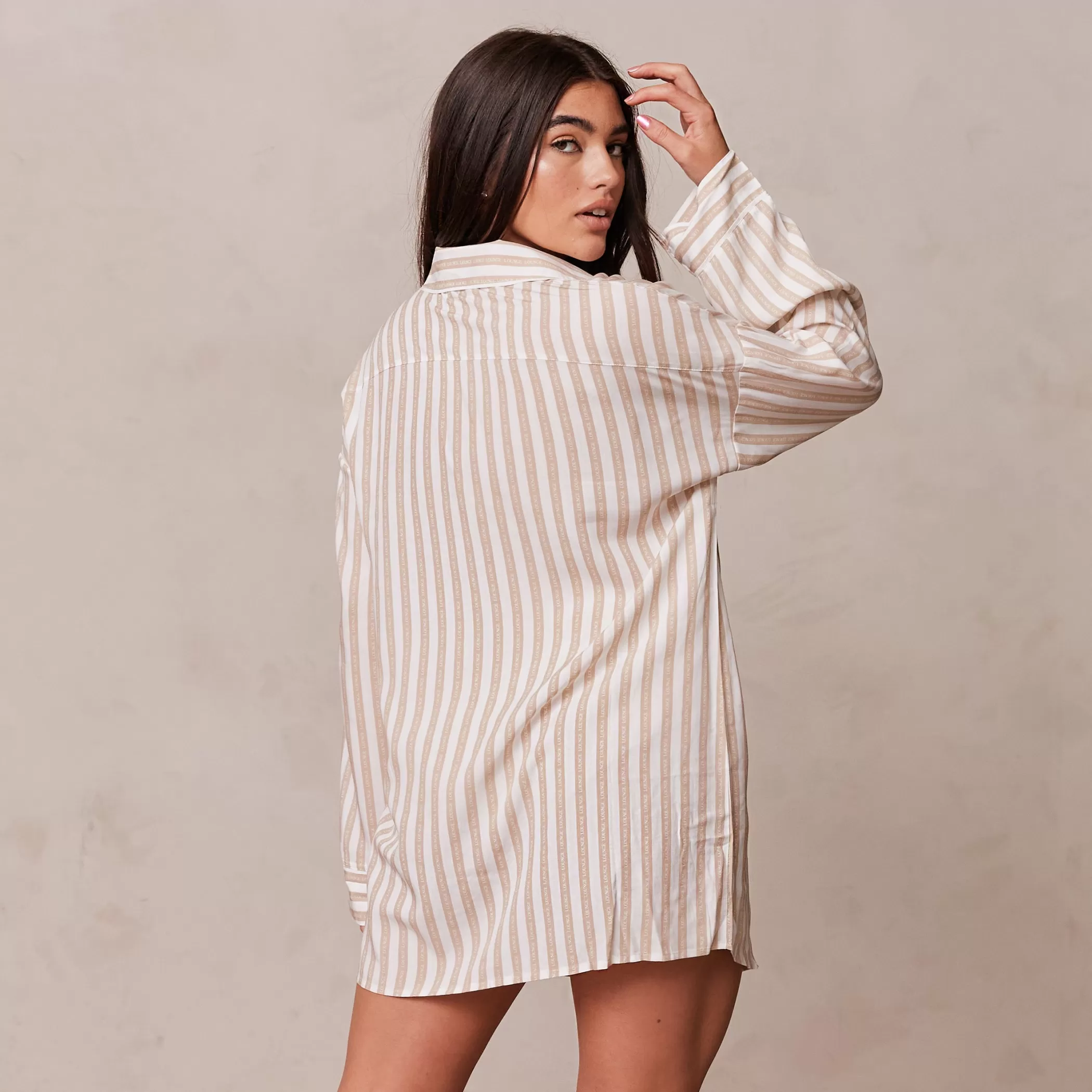 Sleep | Lounge Pinstripe Oversized Pajama Shirt - Mink