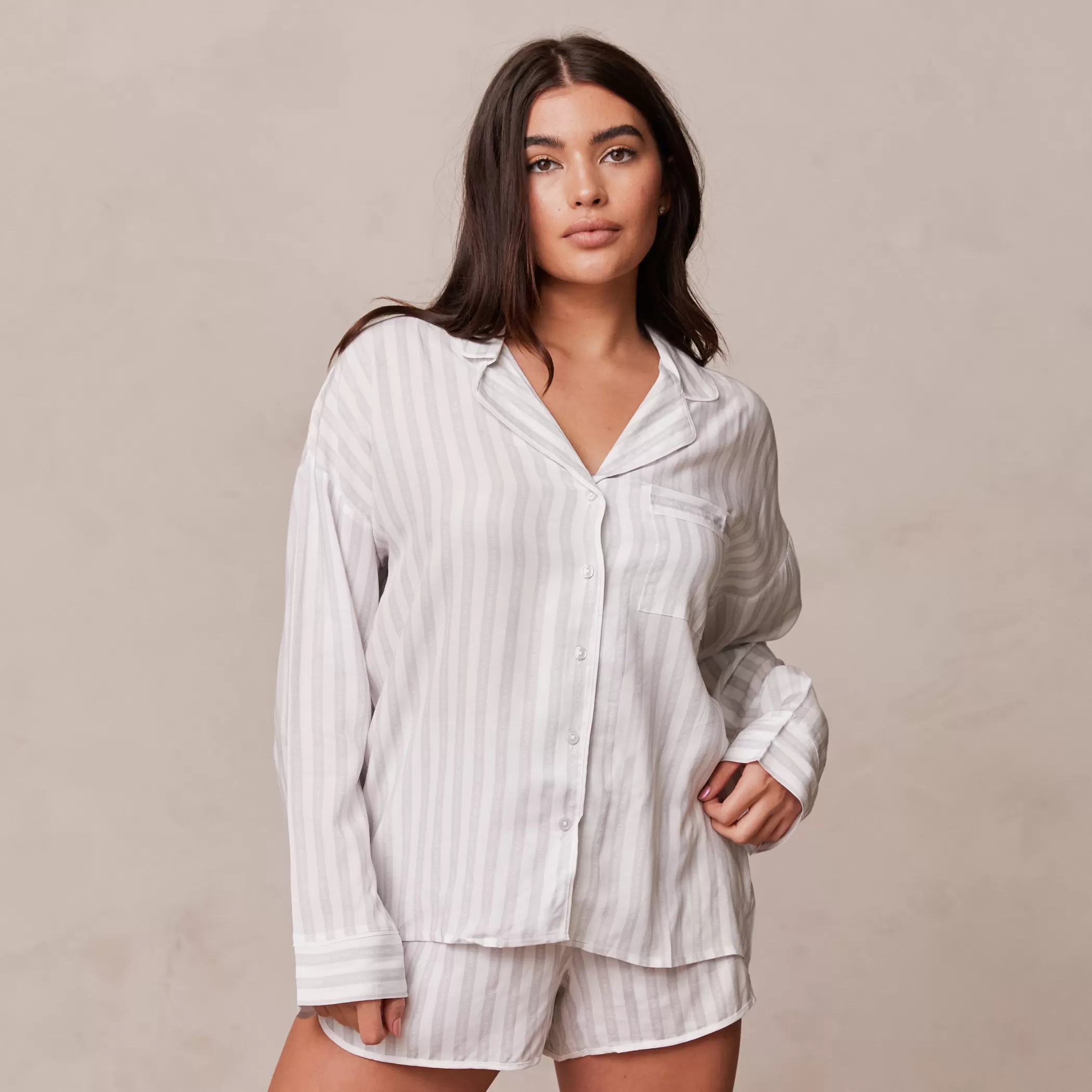 Sleep | Lounge Pinstripe Pajama Shirt - Frost