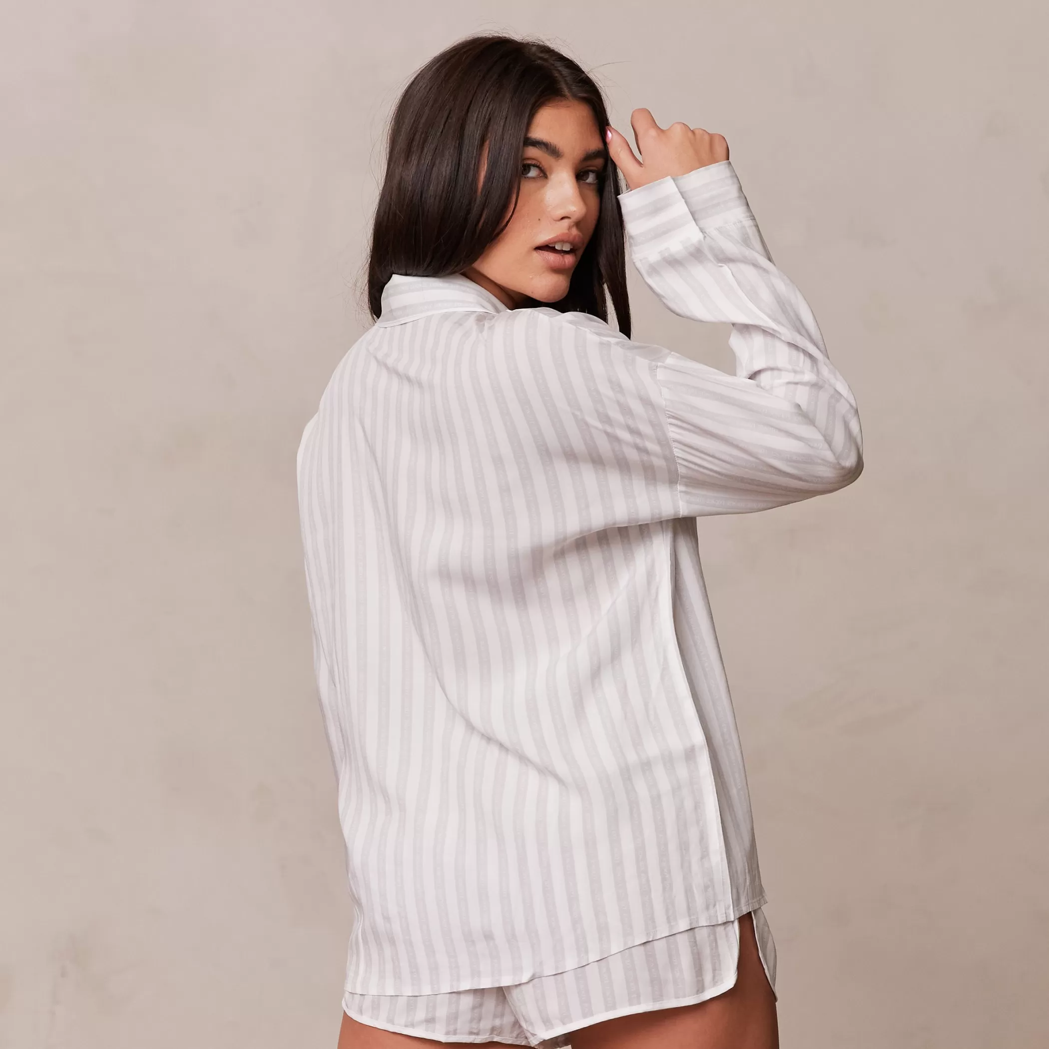 Sleep | Lounge Pinstripe Pajama Shirt - Frost