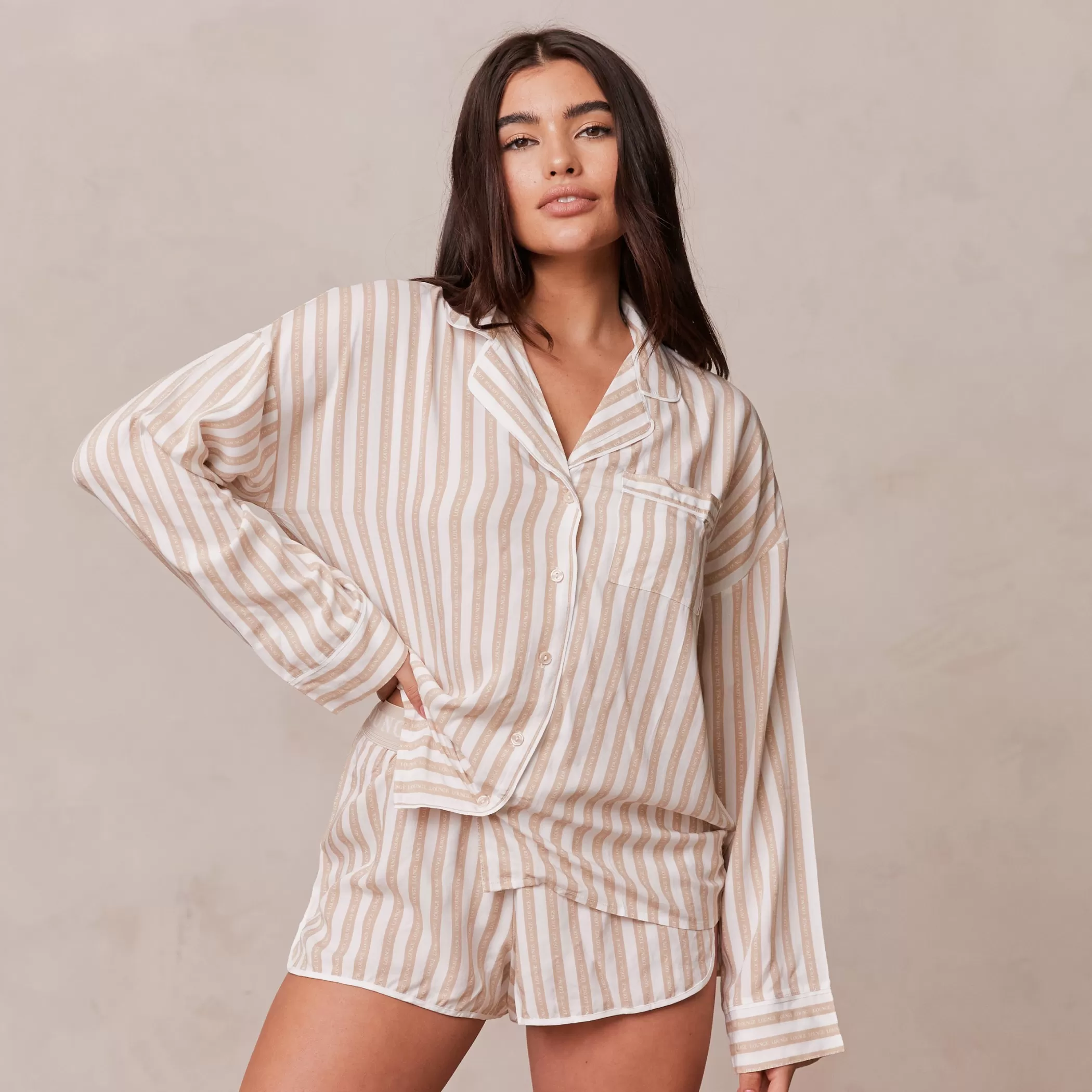 Sleep | Lounge Pinstripe Pajama Shirt - Mink