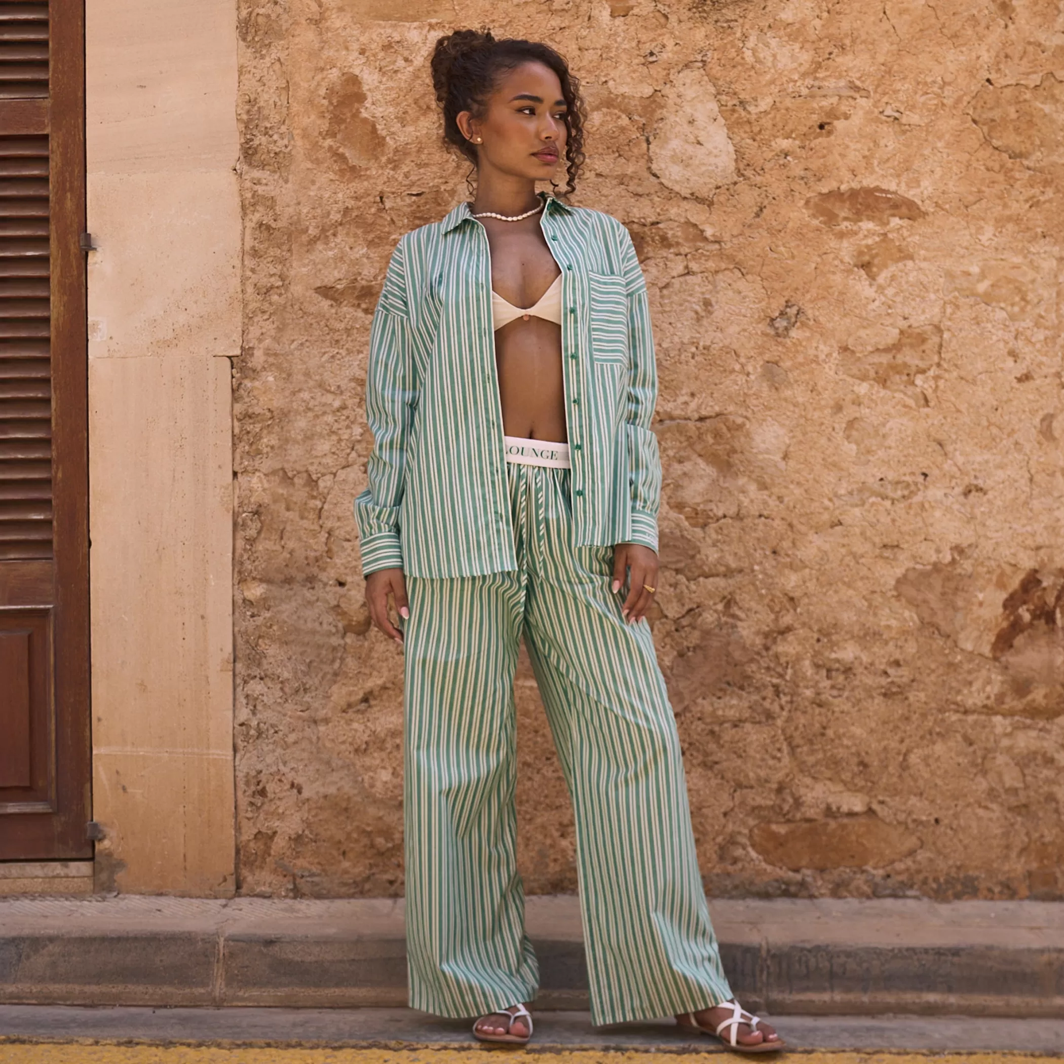 Endless Summer | Pants | Lounge Pinstripe Pants - Green
