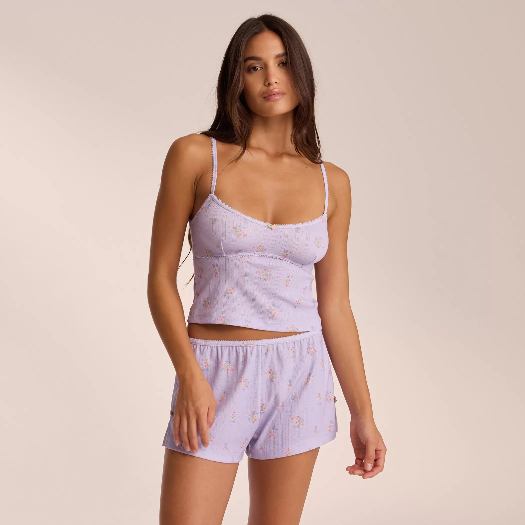 Breakfast Club | Tops | Lounge Pointelle Cami Pajama Top - Lilac Floral LilacFloral