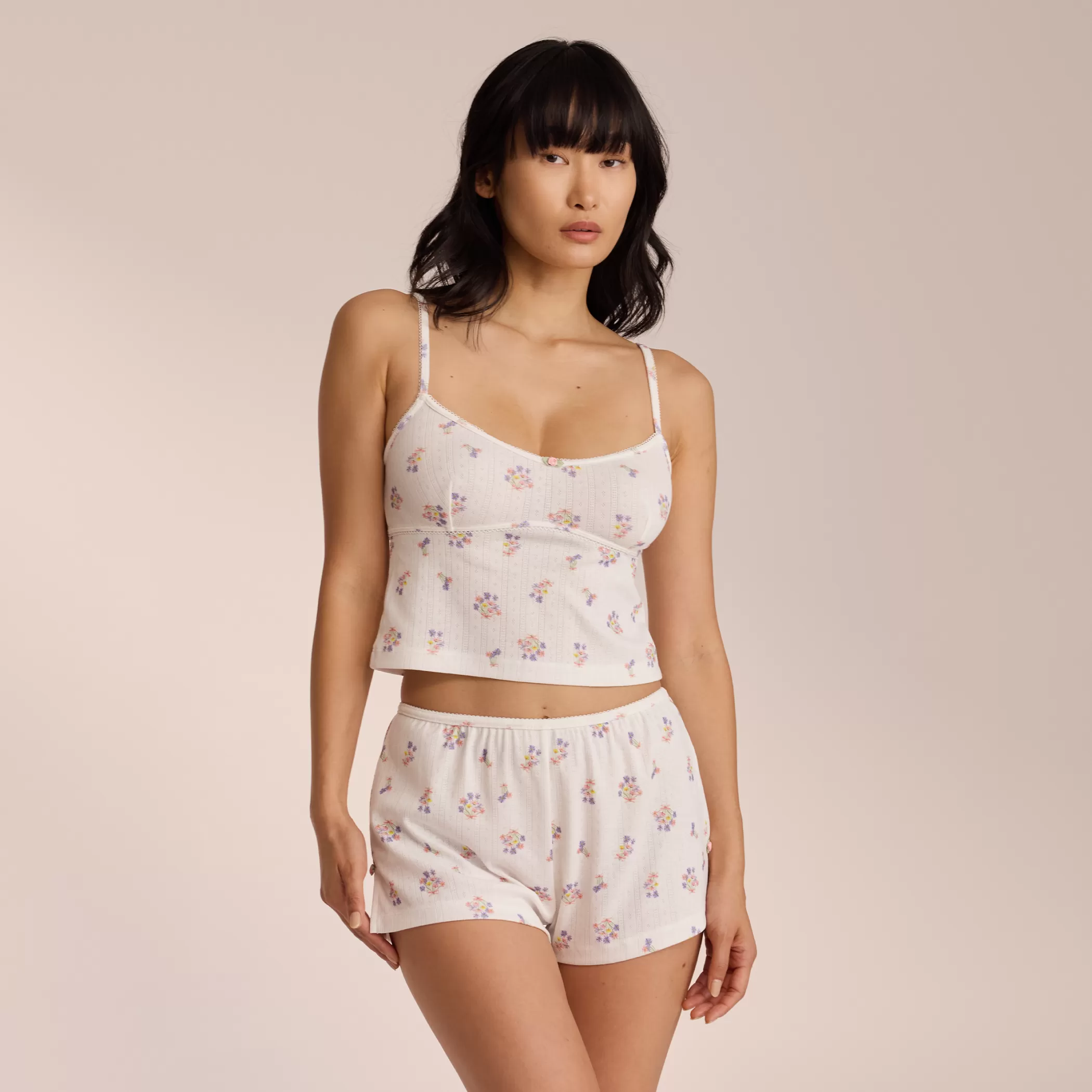 Breakfast Club | Tops | Lounge Pointelle Cami Pajama Top - White Floral WhiteFloral