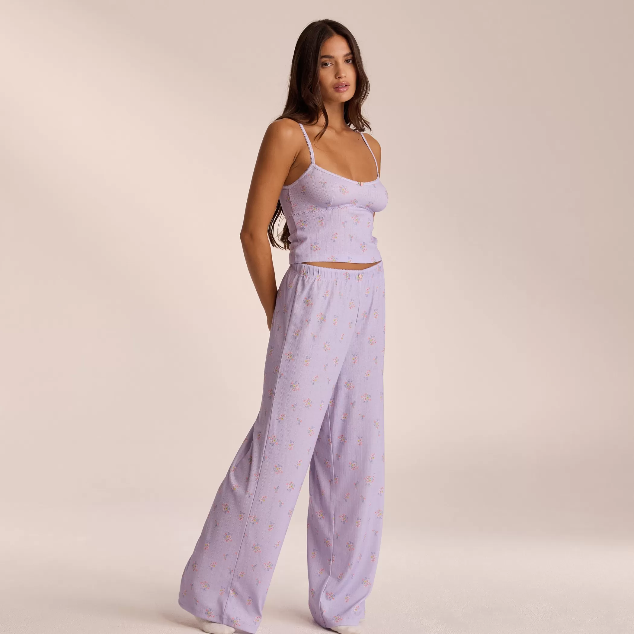 Breakfast Club | Bottoms | Lounge Pointelle Pajama Pants - Lilac Floral LilacFloral