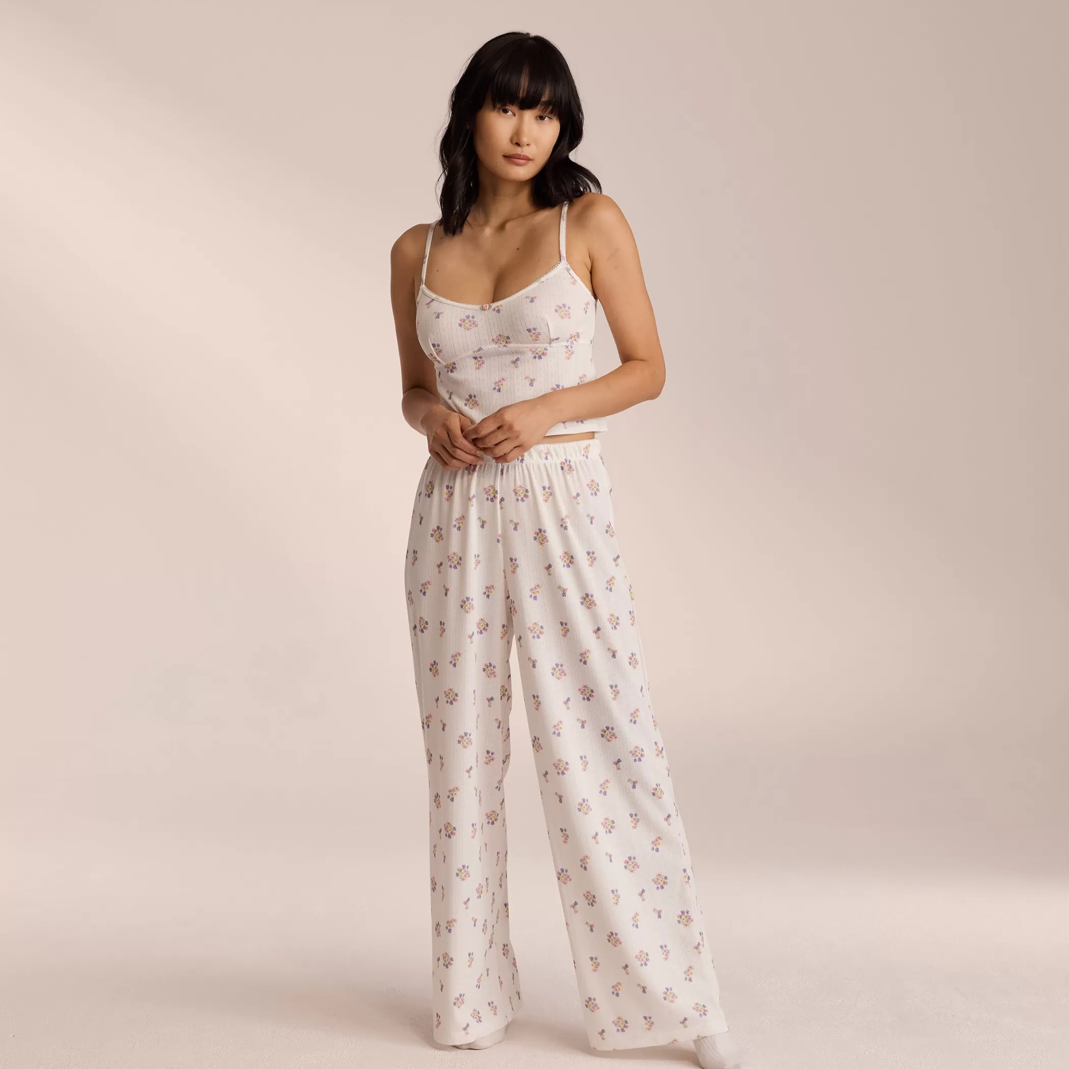 Breakfast Club | Bottoms | Lounge Pointelle Pajama Pants - White Floral WhiteFloral