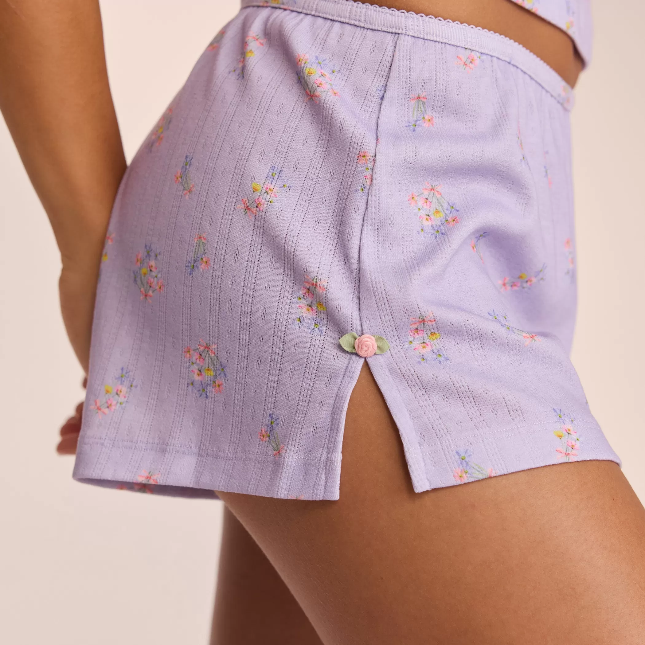 Breakfast Club | Bottoms | Lounge Pointelle Pajama Shorts - Lilac Floral LilacFloral