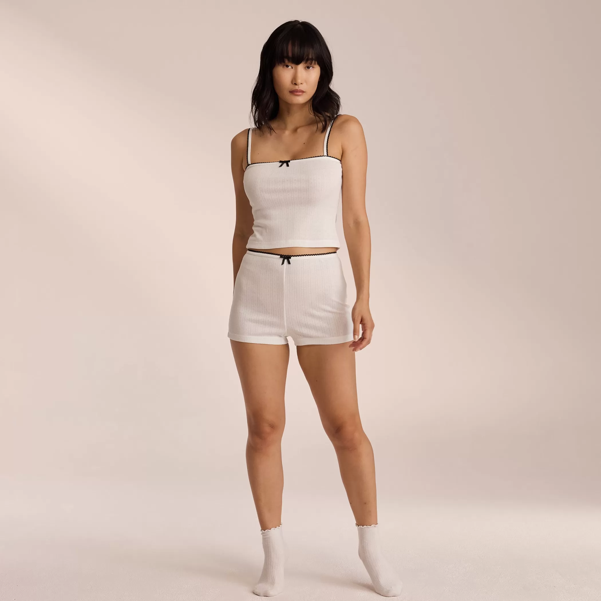 Breakfast Club | Bottoms | Lounge Pointelle Pajama Shorts - White