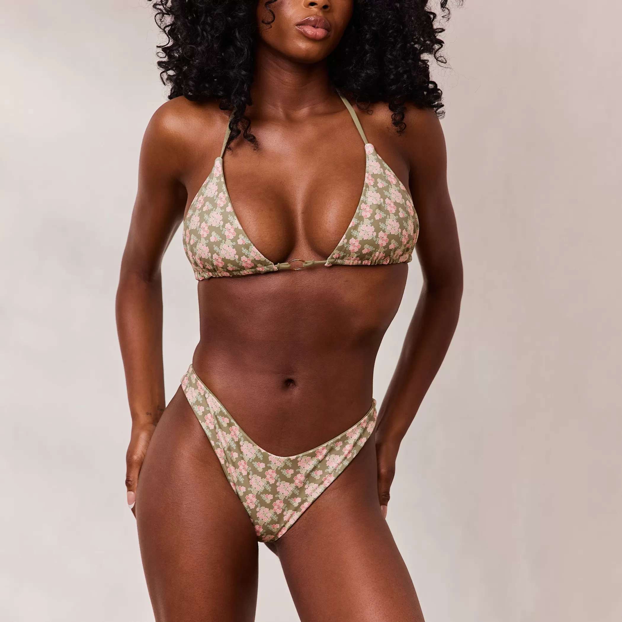 Reversible | Bikinis | Lounge Reversible Triangle Bikini Top - Green/Floral