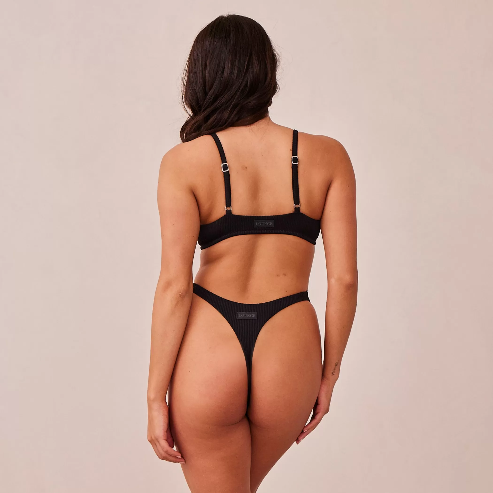Triangle | Bralettes | Lounge Ribbed Triangle Bra & Thong/Briefs Set - Black