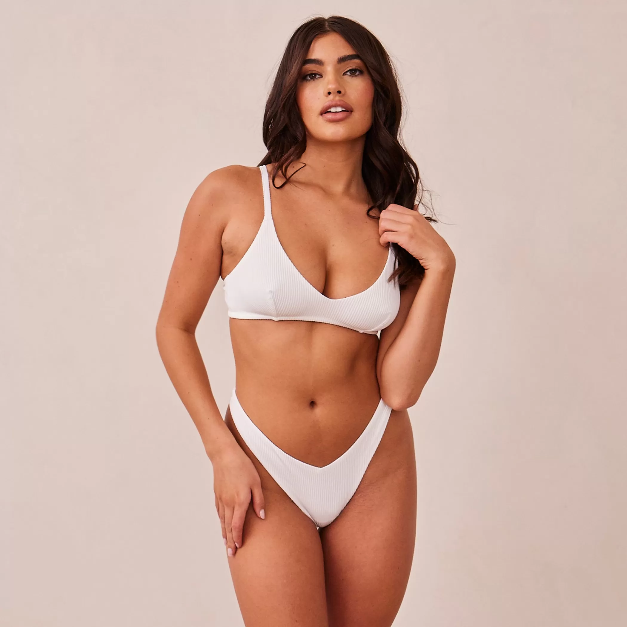 Triangle | Bralettes | Lounge Ribbed Triangle Bra & Thong/Briefs Set - White