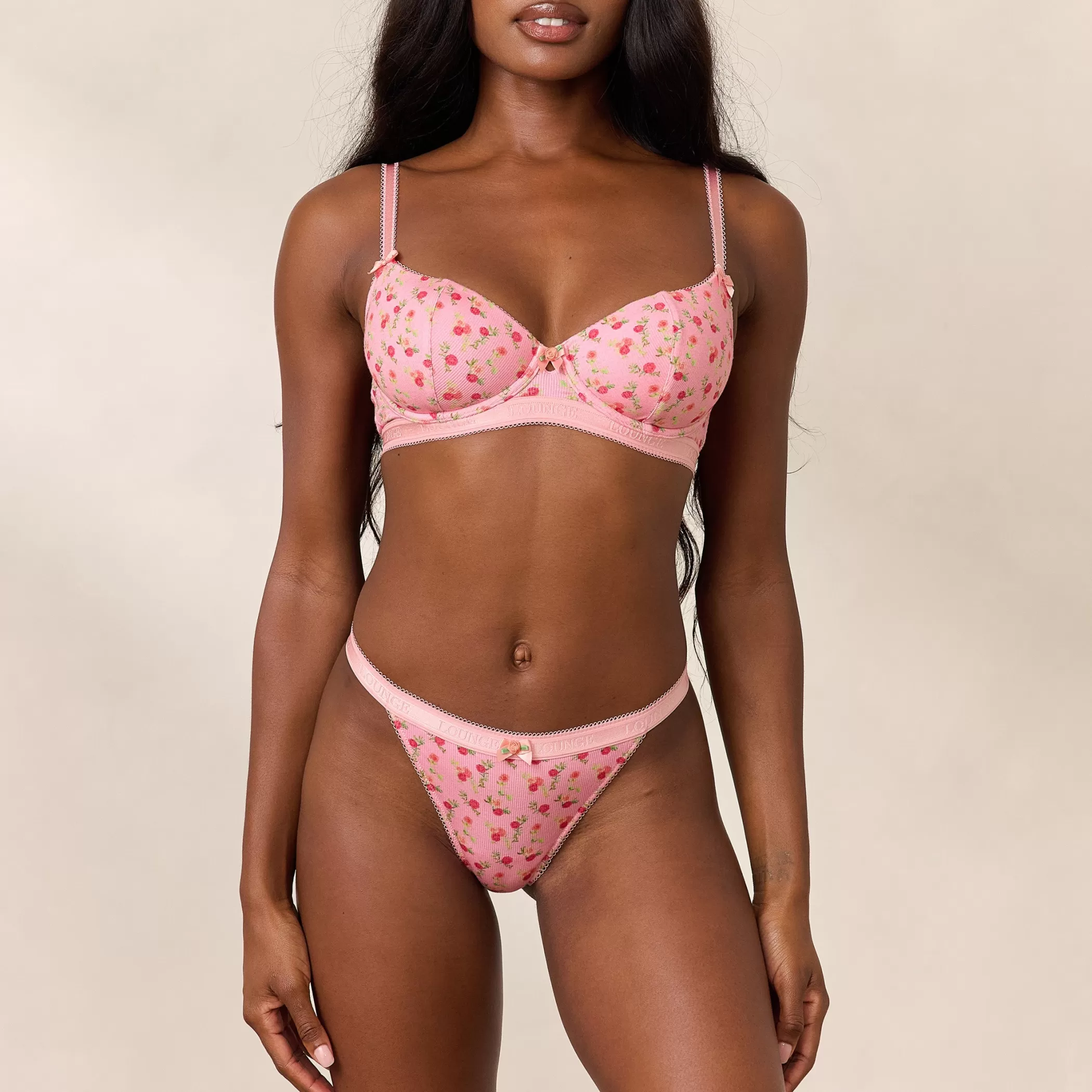 Lingerie | Everyday | Lounge Rosebud Ribbed Balcony Bra - Pink Floral PinkFloral