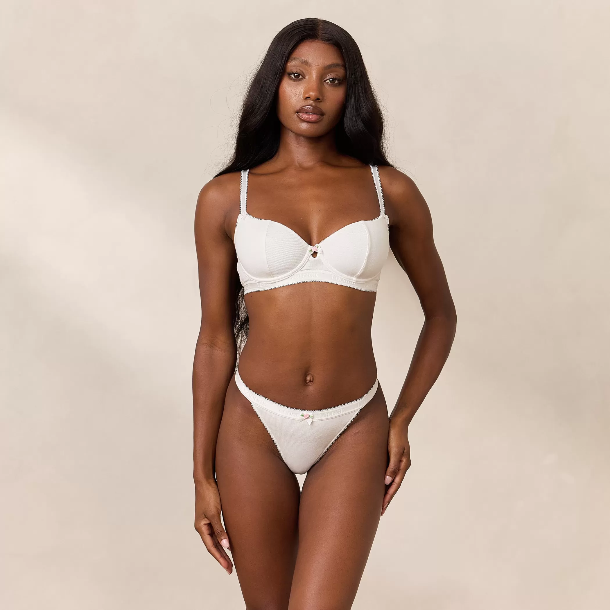 Lingerie | Lounge Rosebud Ribbed Balcony Bra - White