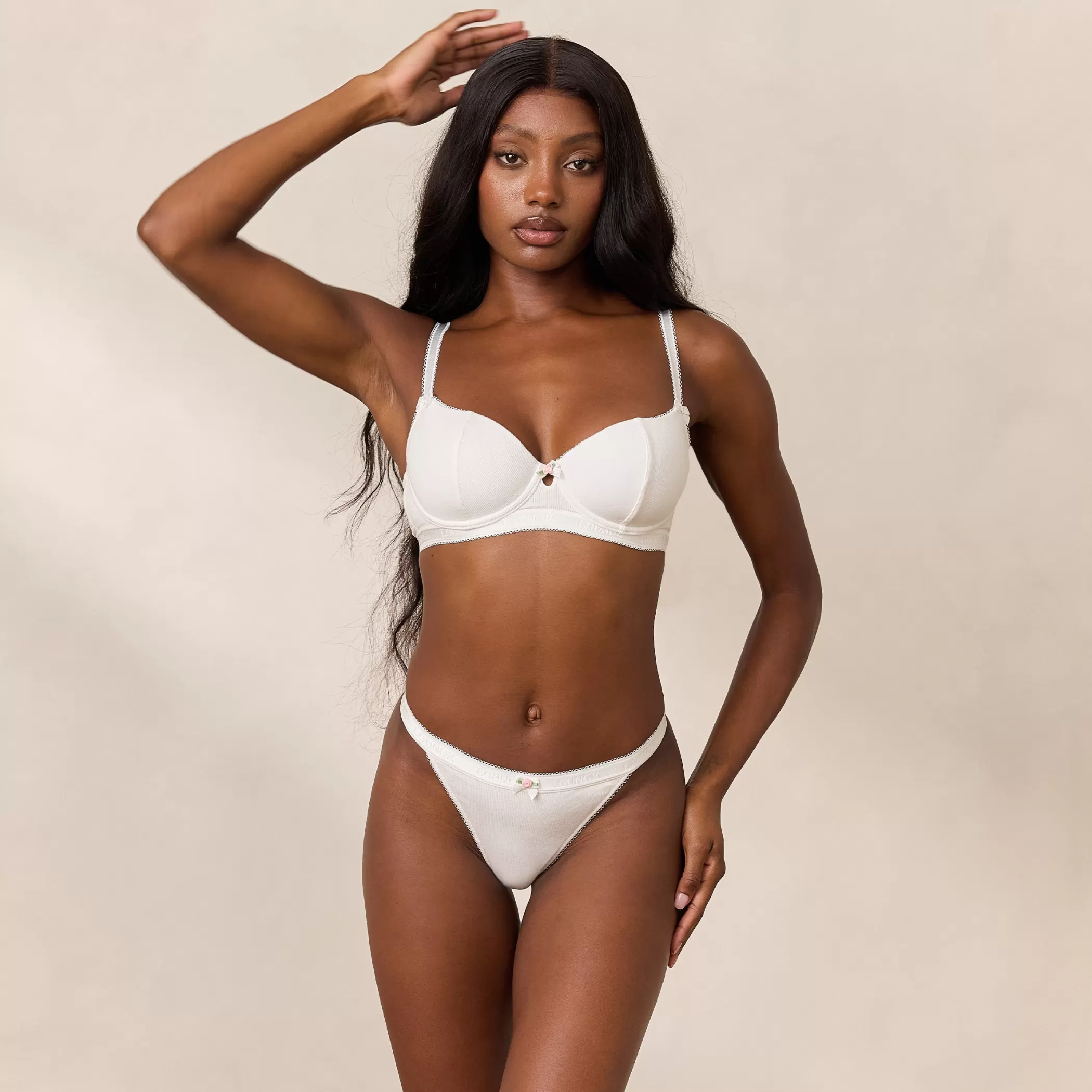 Lingerie | Lounge Rosebud Ribbed Balcony Bra - White