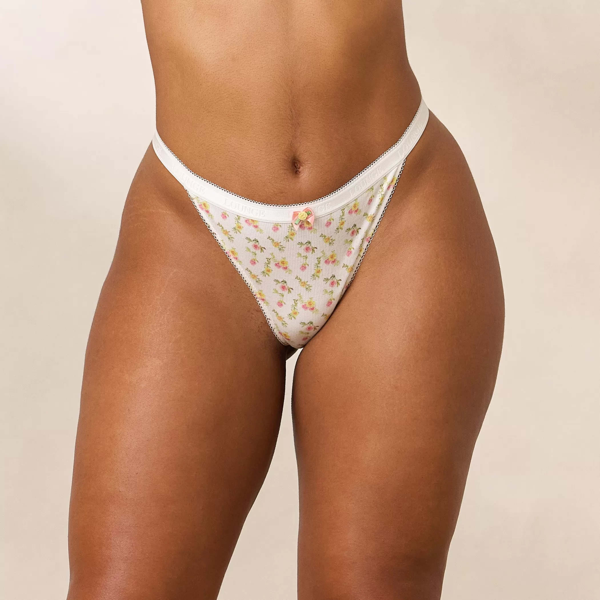 Bundle & Save | Bundle & Save | Lounge Rosebud Ribbed Balcony Thong - White WhiteFloral