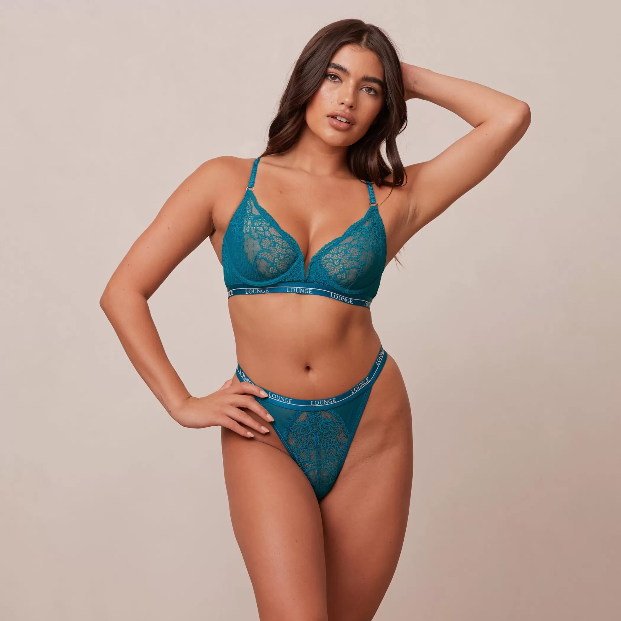 Lace | Balcony | Lounge Royal Balcony Bra & Thong Set - Turquoise