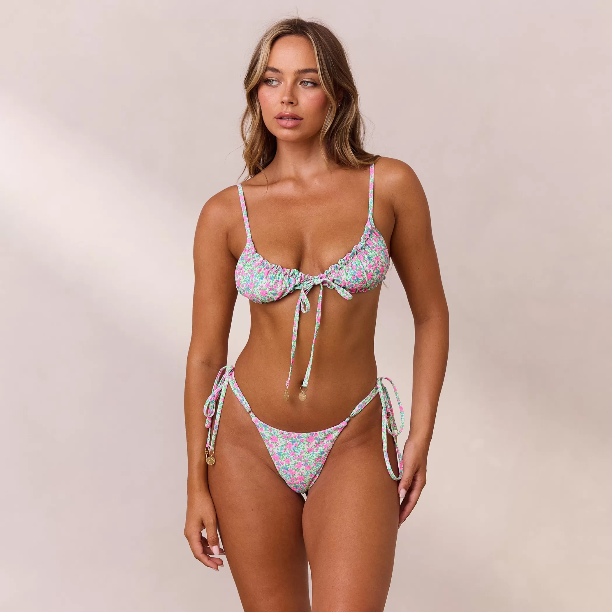 Bikinis | Lounge Ruched Bow Bralette Bikini Top - Sweet Pea SweetPea