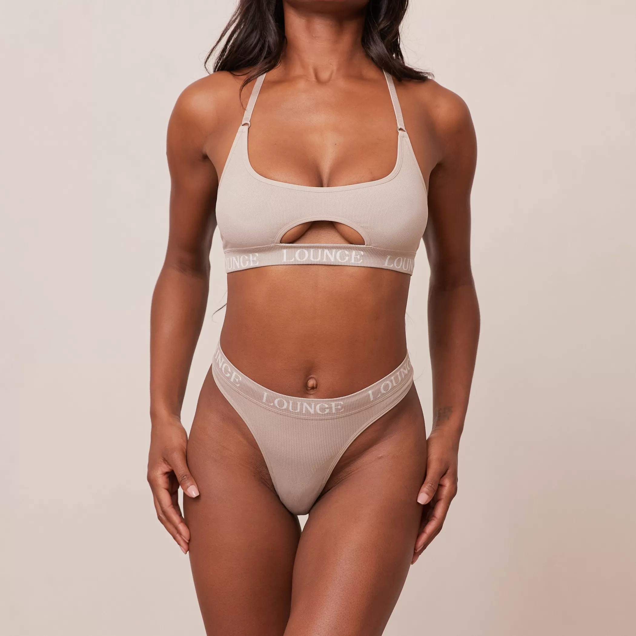 Solutions | Bralettes | Lounge Seamless Bra & Thong/Briefs Set - Mink