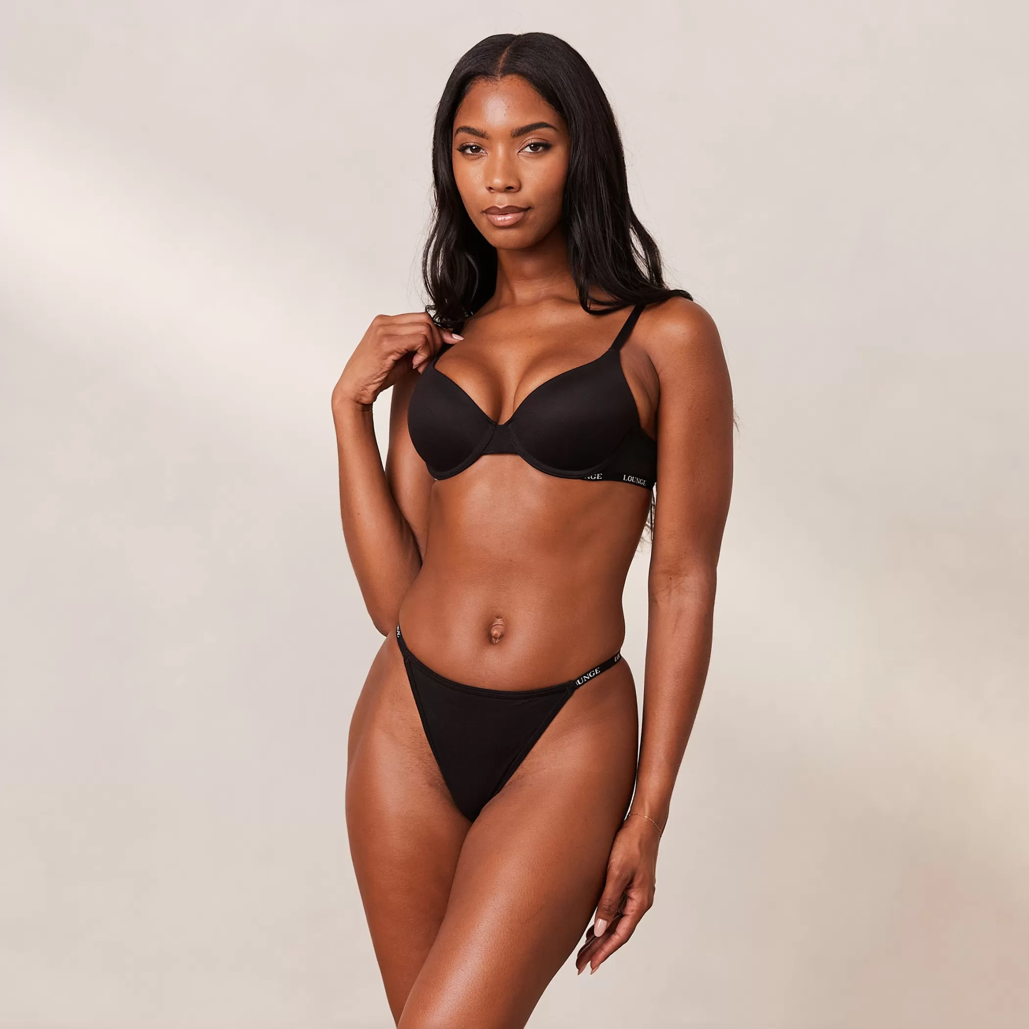 Solutions | T-shirt Bras | Lounge Smooth Classic T-shirt Bra & Thong/Briefs Set - Black