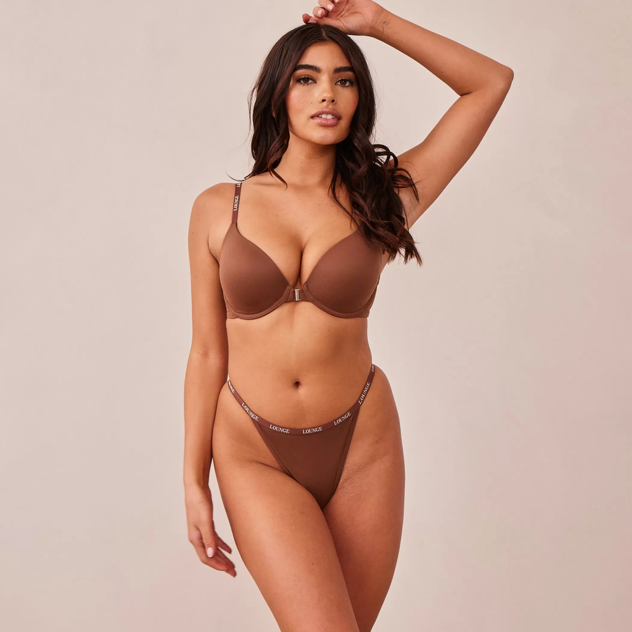 T-shirt Bras | Padded | Lounge Smooth Front Fastening T-shirt Bra & Thong/Briefs Set - Chestnut