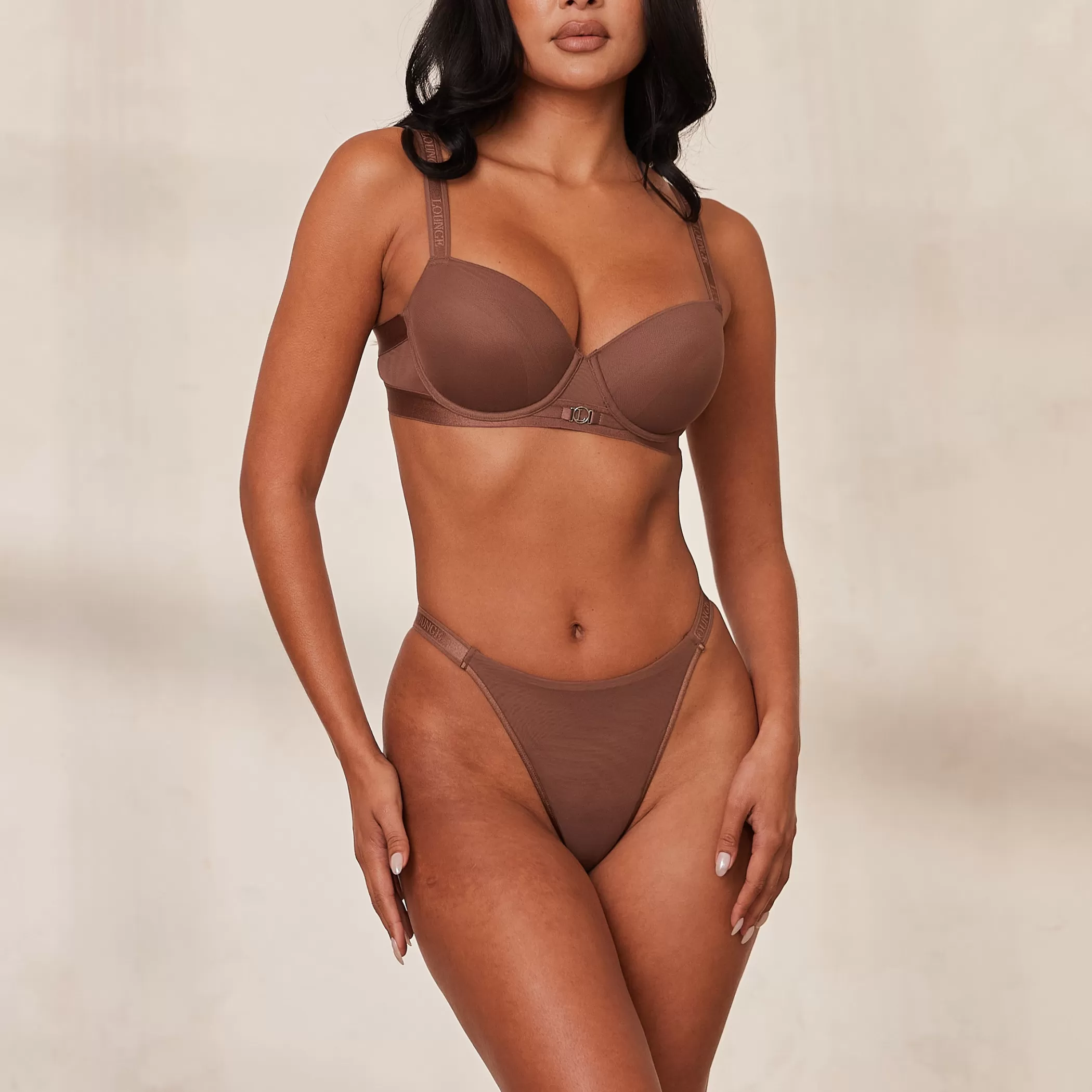 Solutions | T-shirt Bras | Lounge Smooth Mesh T-shirt Bra & Thong/Briefs Set - Chestnut