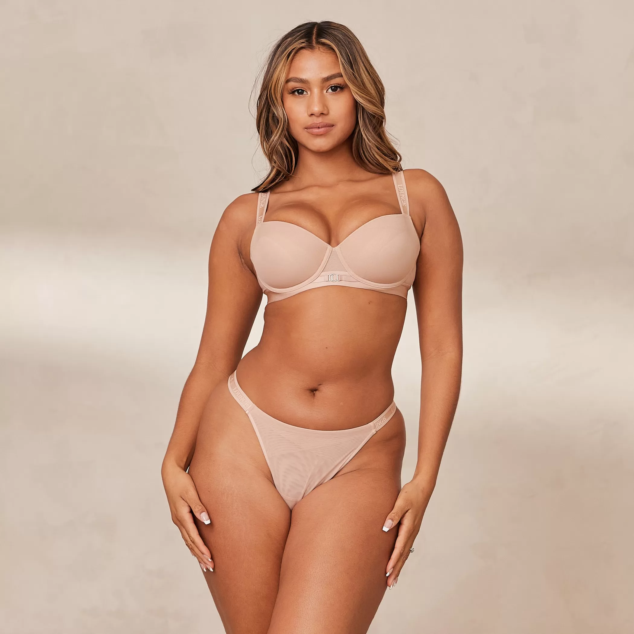 Solutions | T-shirt Bras | Lounge Smooth Mesh T-shirt Bra & Thong/Briefs Set - Taupe