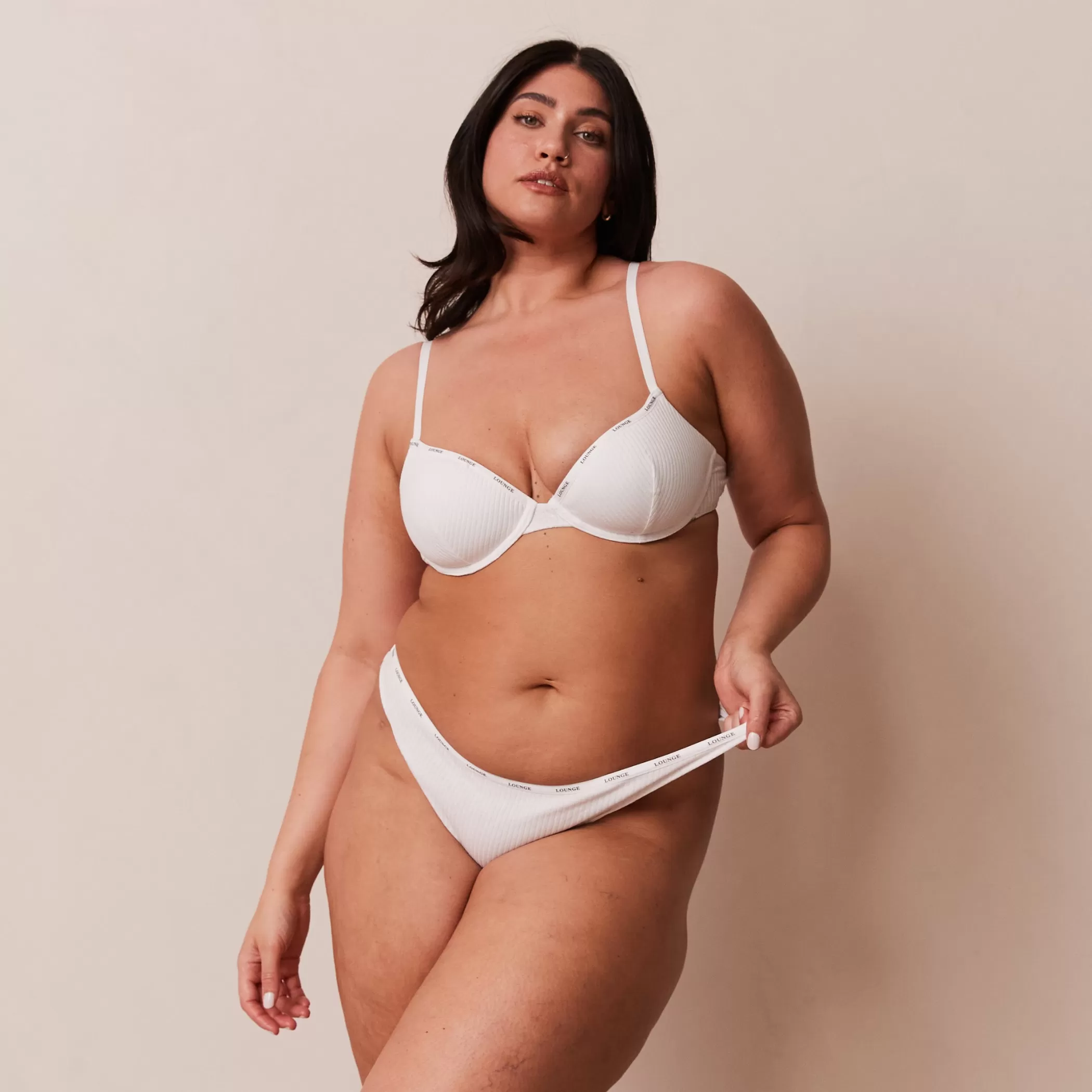 Bras | Lounge So Soft Ribbed T-Shirt Bra & Thong Set - White