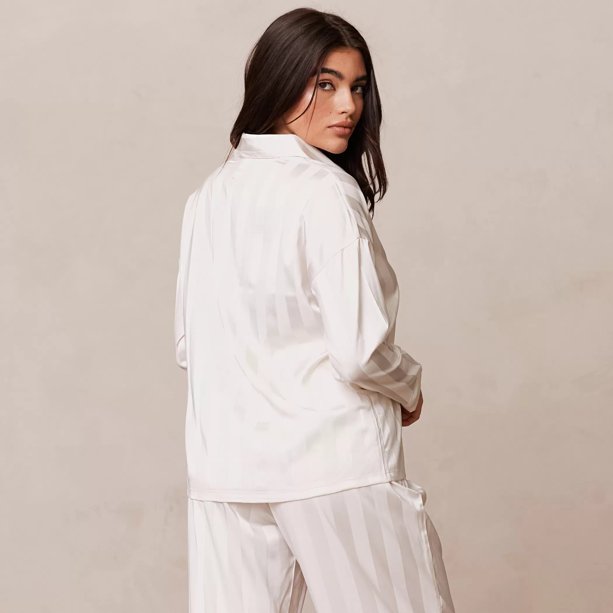 Satin | Tops | Lounge Striped Satin Pajama Shirt - Pearl
