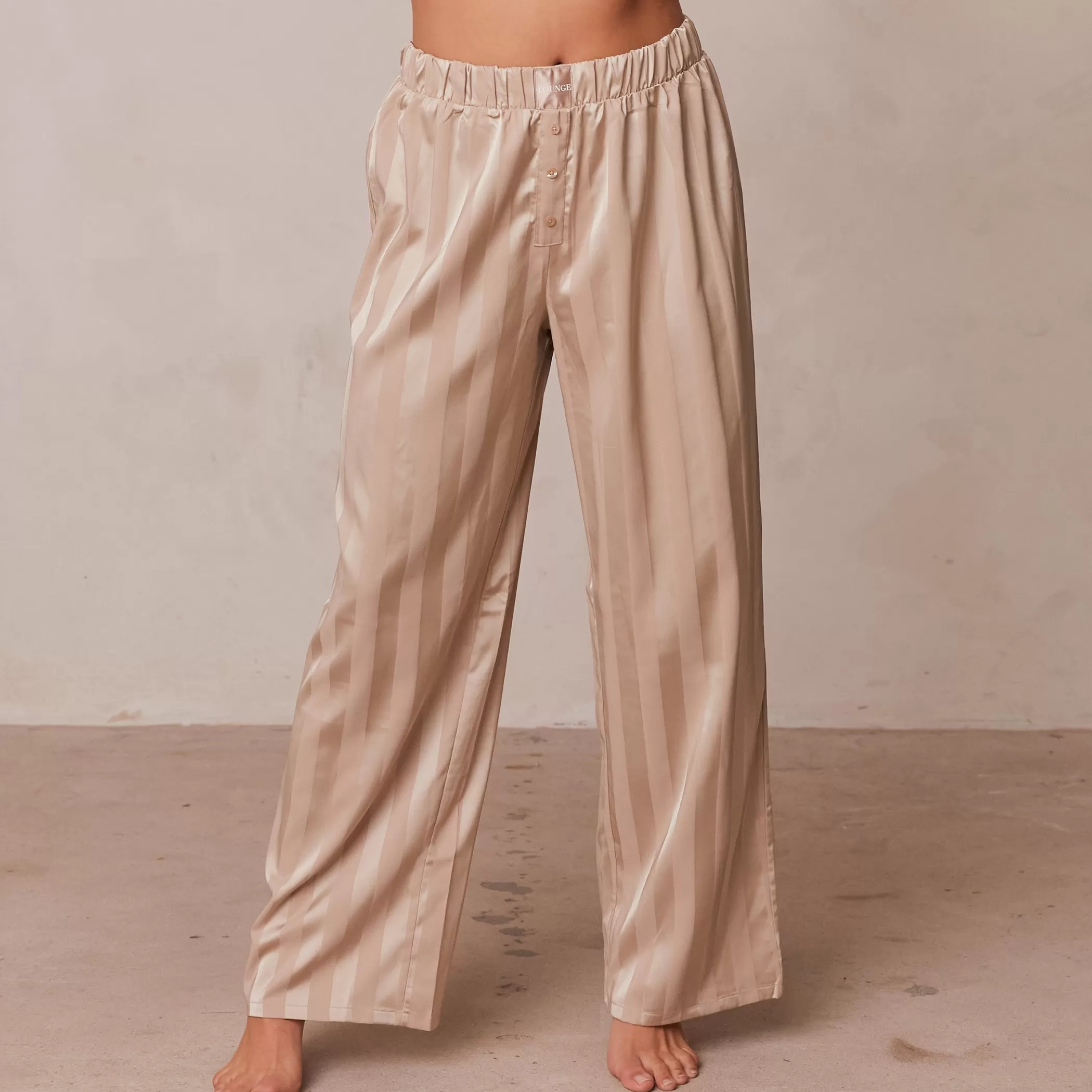Satin | Bottoms | Lounge Striped Satin Pajama Trousers - Mink
