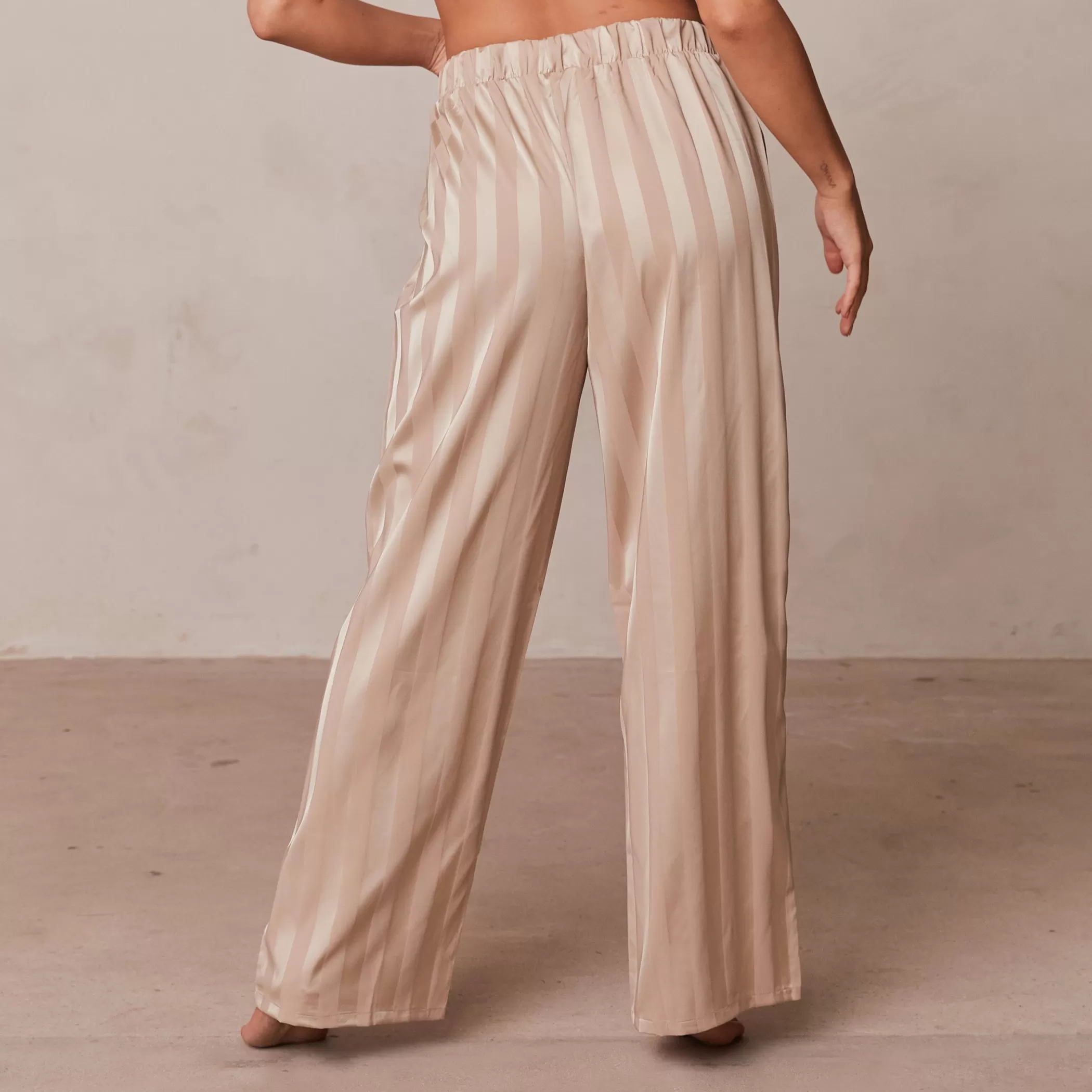 Satin | Bottoms | Lounge Striped Satin Pajama Trousers - Mink