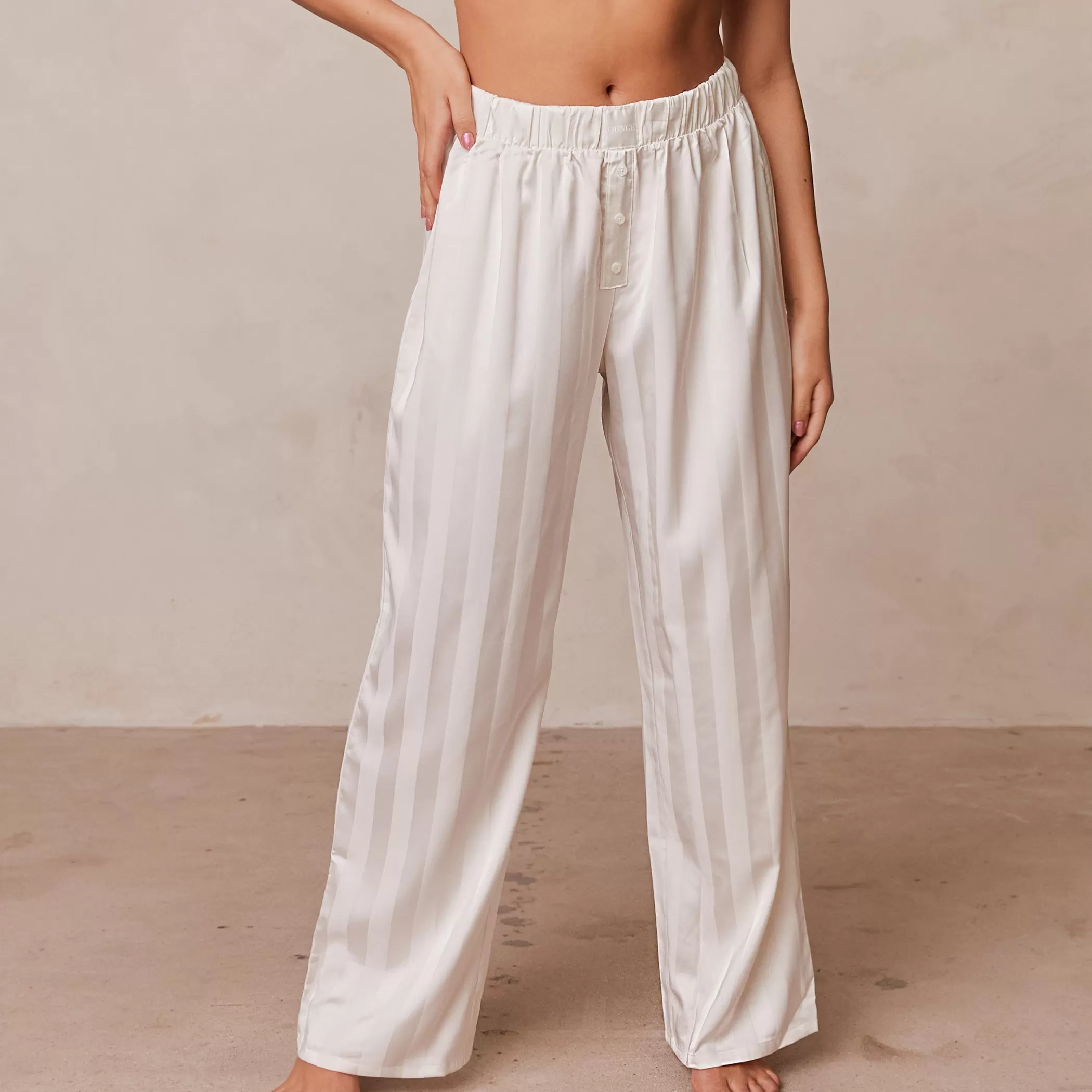 Satin | Bottoms | Lounge Striped Satin Pajama Trousers - Pearl