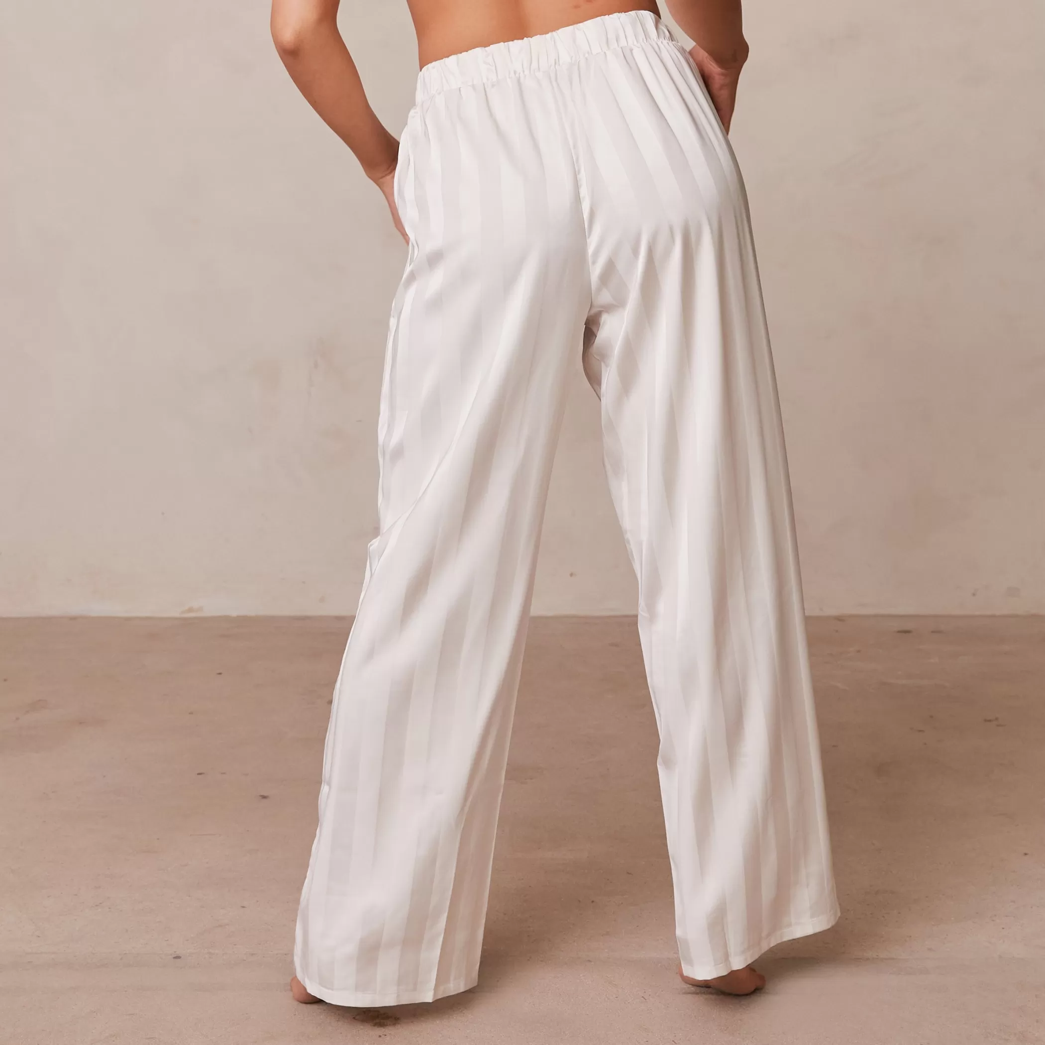 Satin | Bottoms | Lounge Striped Satin Pajama Trousers - Pearl