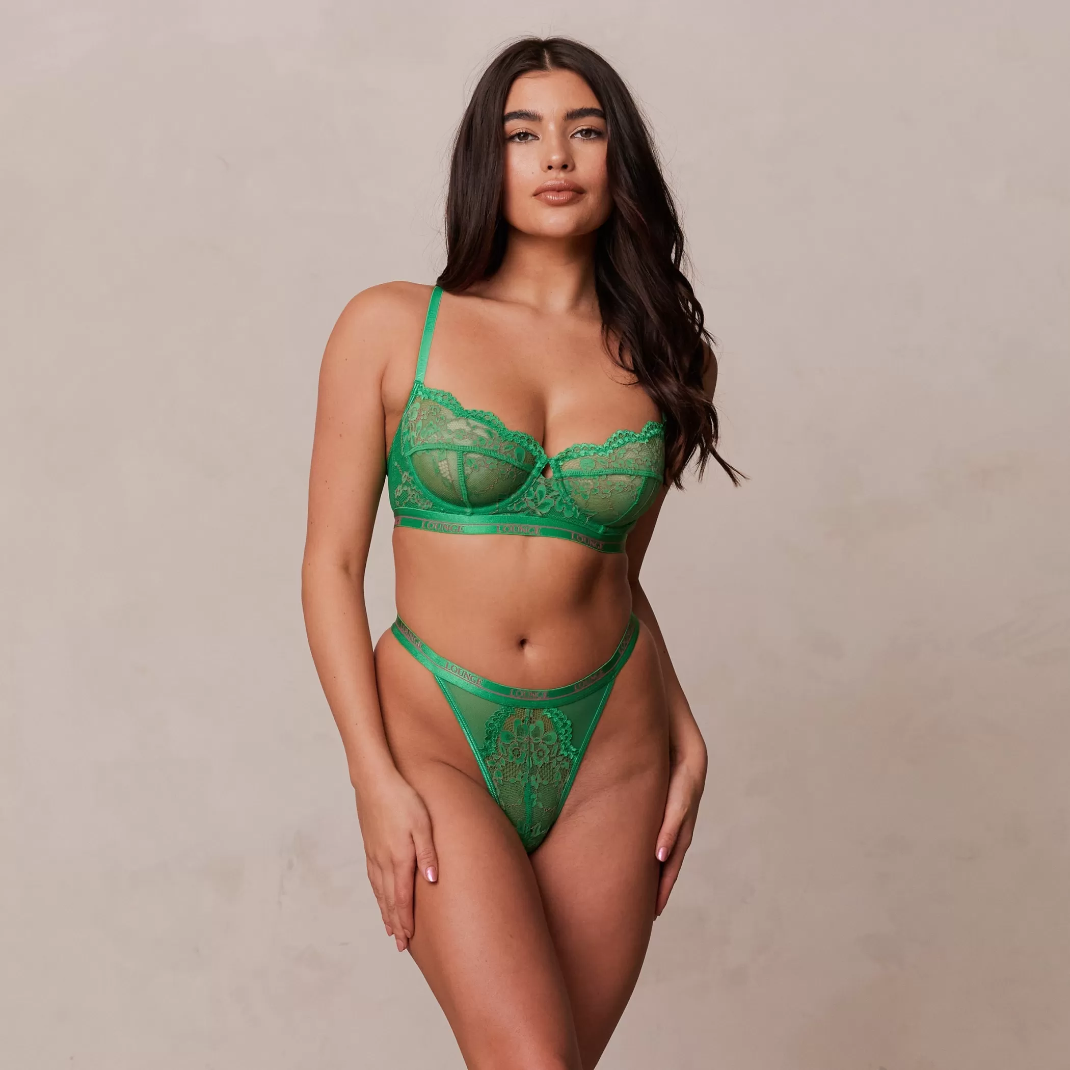 Lace | Blossom | Lounge Two-tone Blossom Balcony Bra & Thong Set - Green