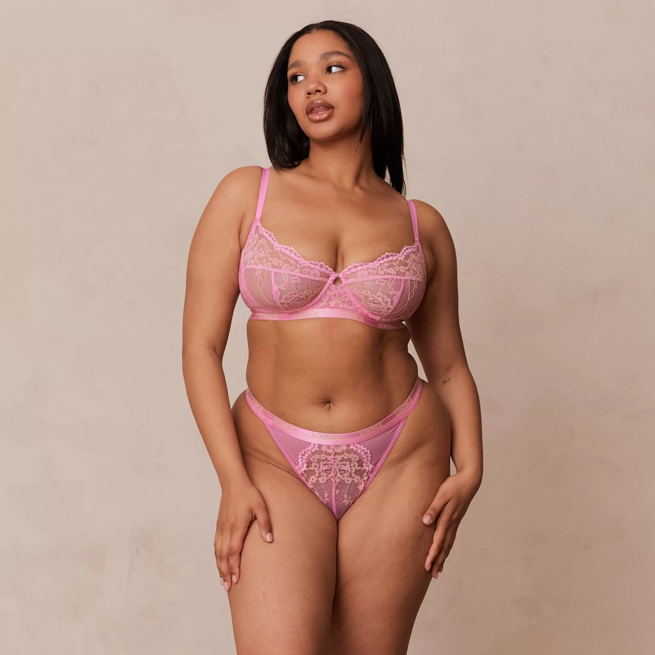 Lace | Blossom | Lounge Two-tone Blossom Balcony Bra & Thong Set - Pink