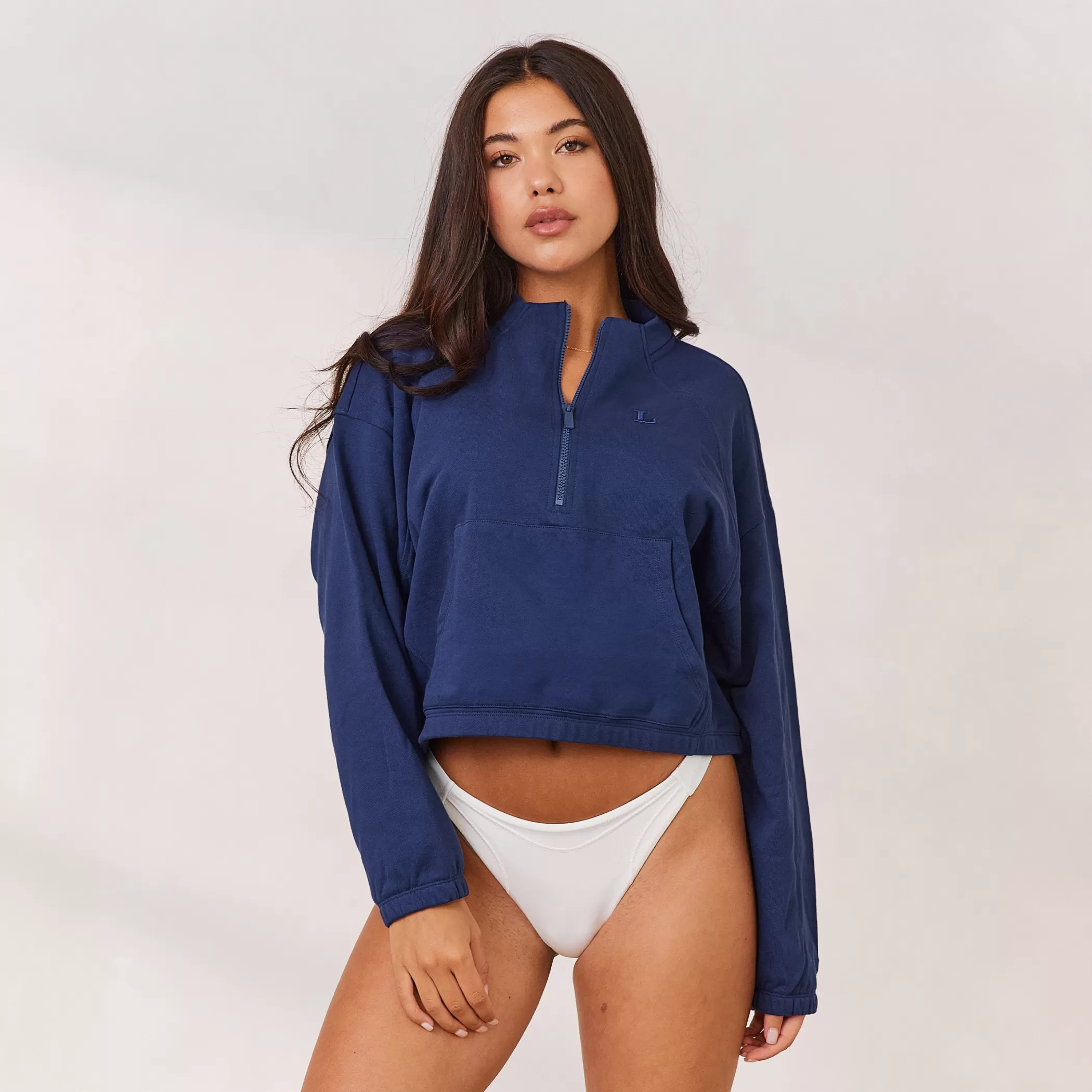 Clothing | Lounge Varsity Quarter Zip Sweater - Navy