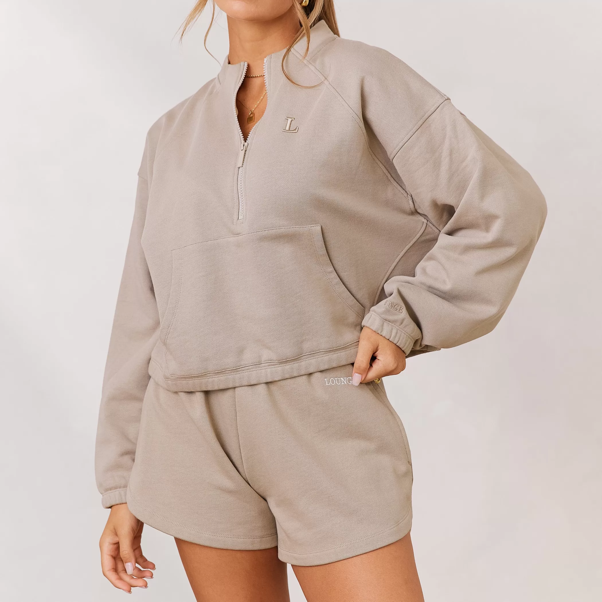 Clothing | Lounge Varsity Quarter Zip Sweater - Oat