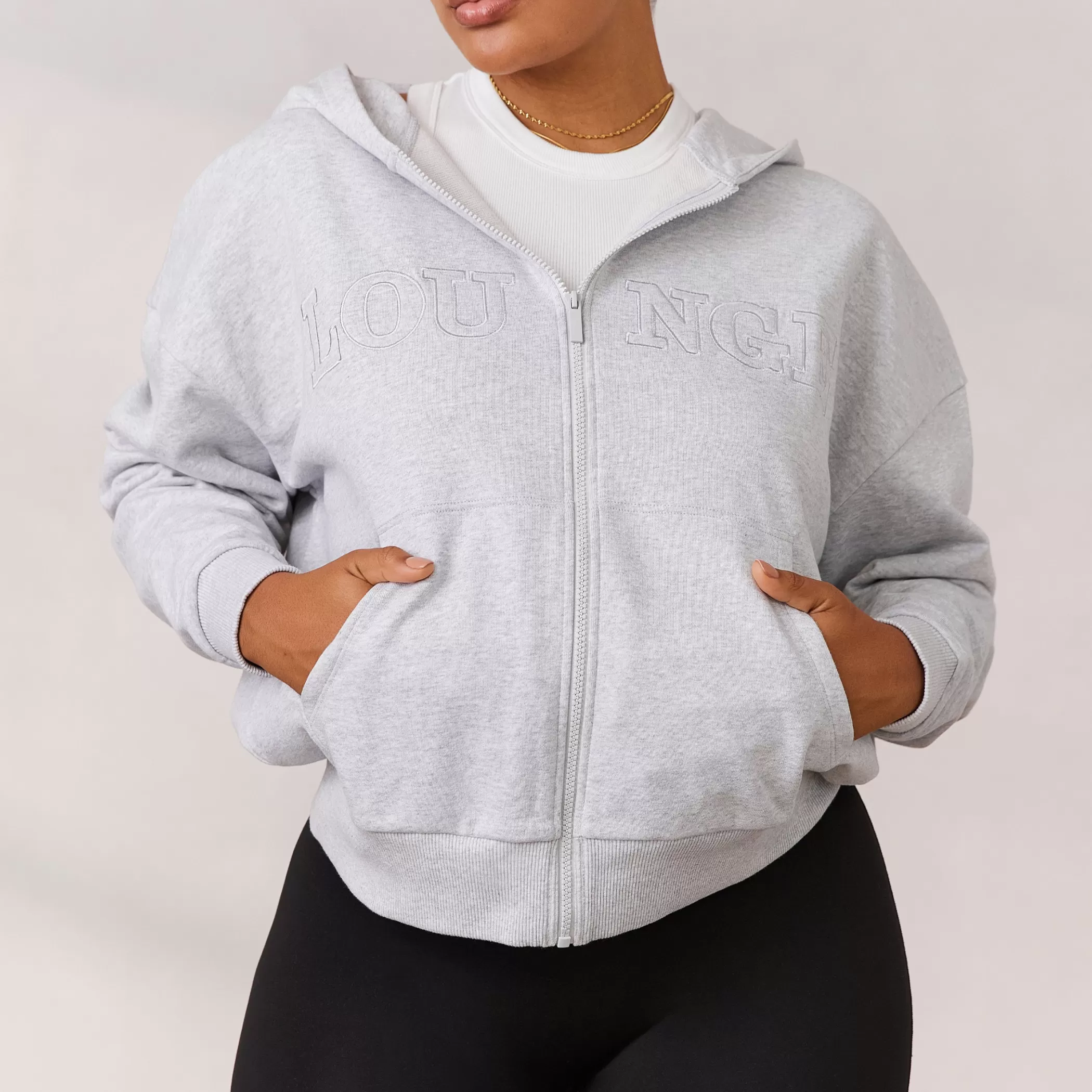 Clothing | Lounge Varsity Zip-Up Hoodie - Frost Melange FrostMelange