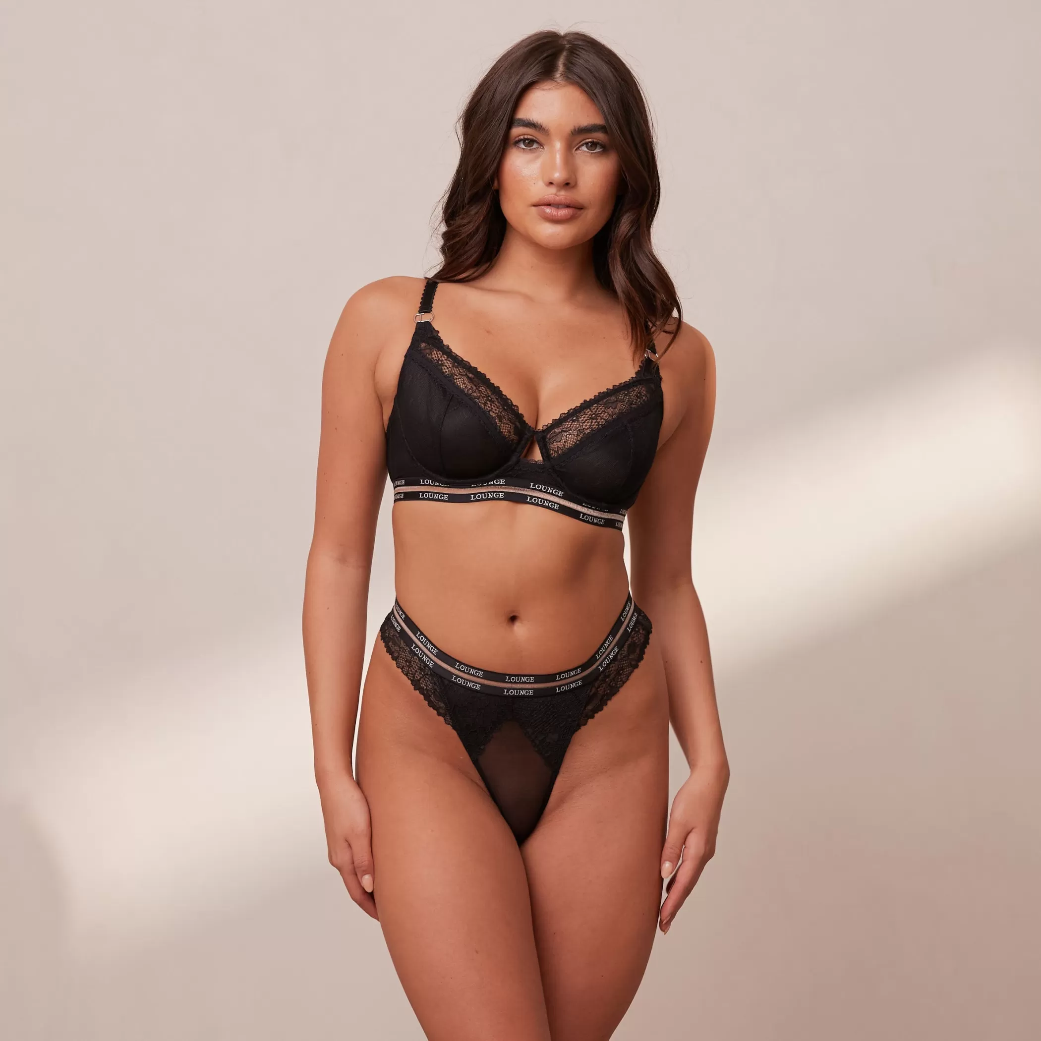 Bras | Lounge Vogue Balcony Bra & Thong/Briefs Set - Black