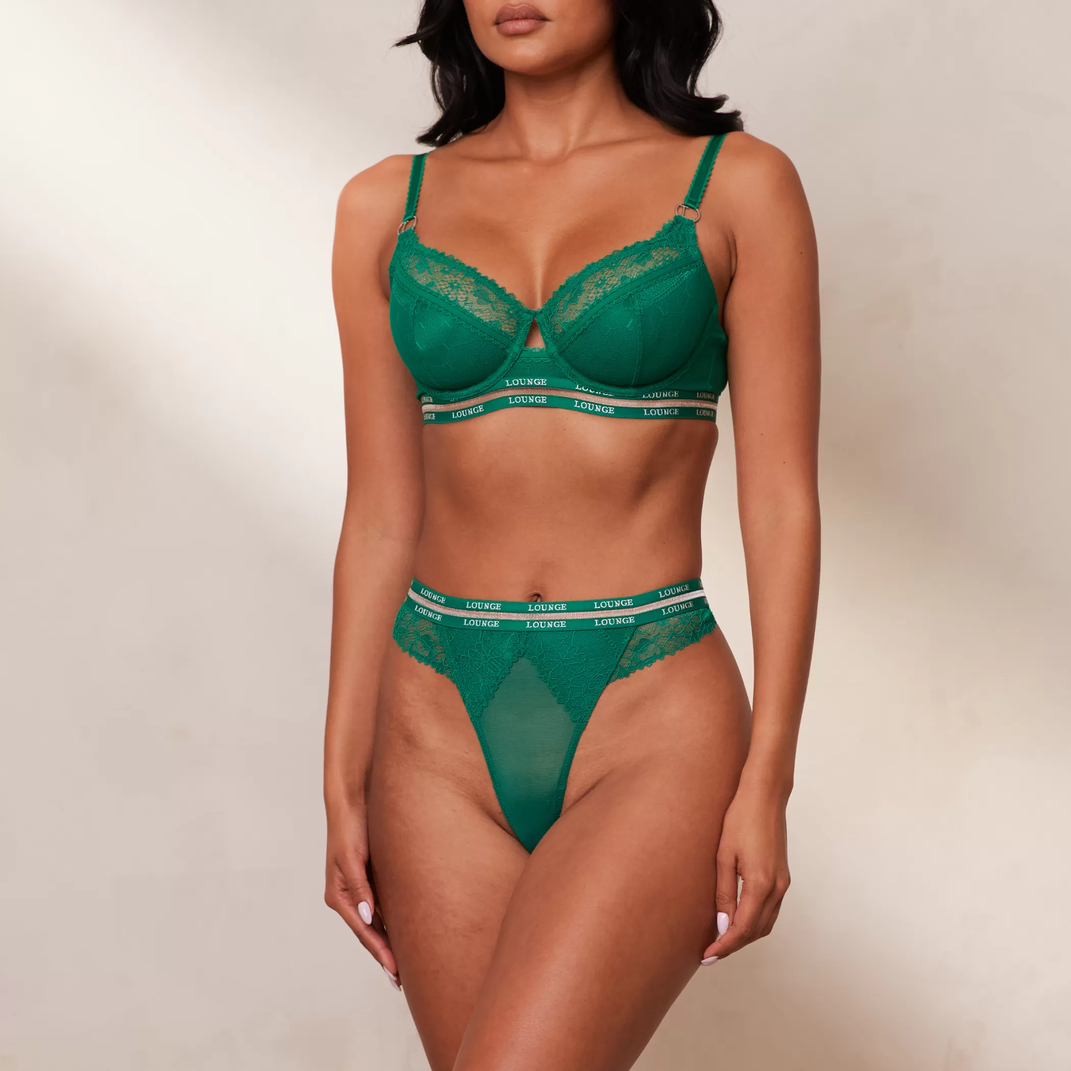 Bras | Lounge Vogue Balcony Bra & Thong/Briefs Set - Emerald