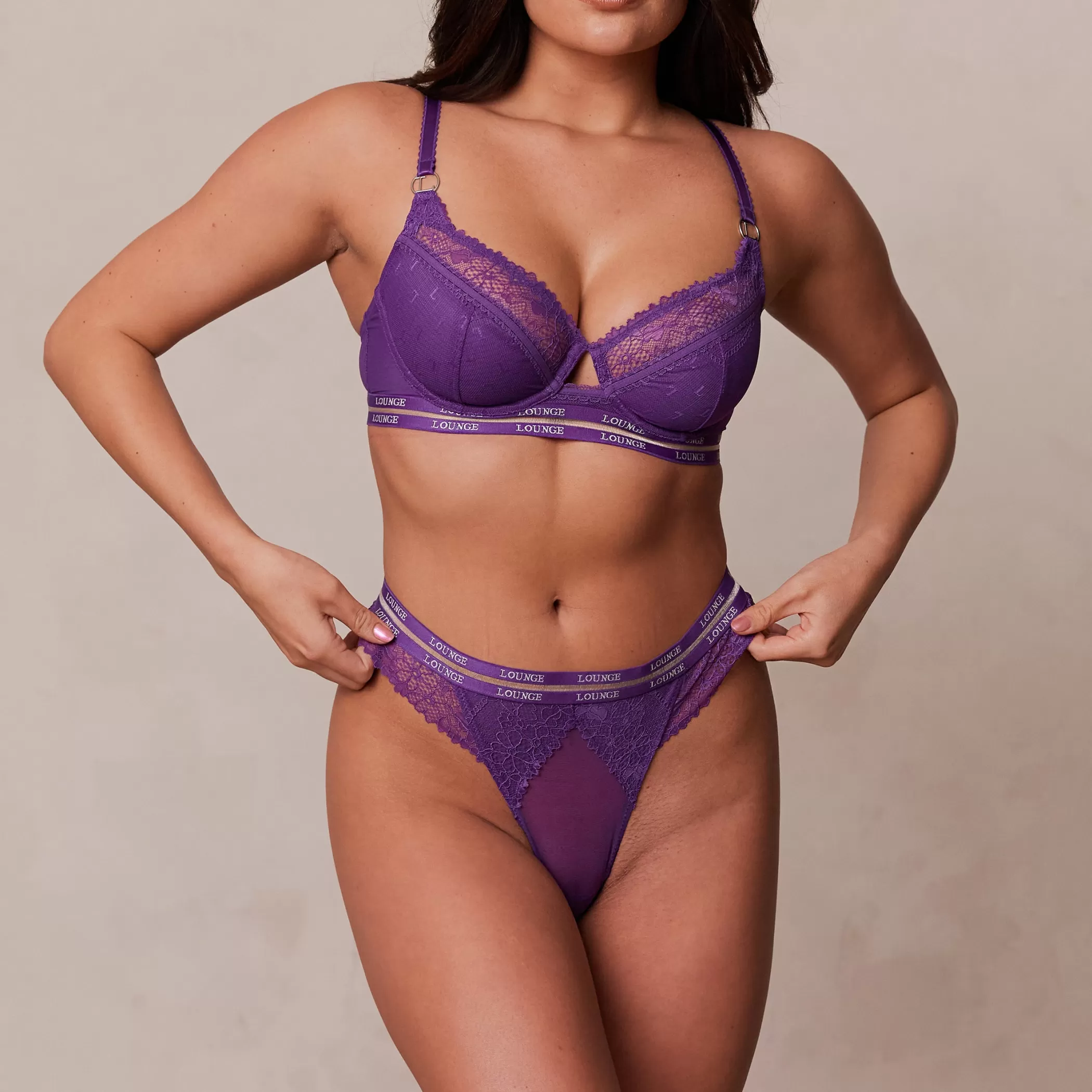 Bras | Lounge Vogue Balcony Bra & Thong/Briefs Set - Purple