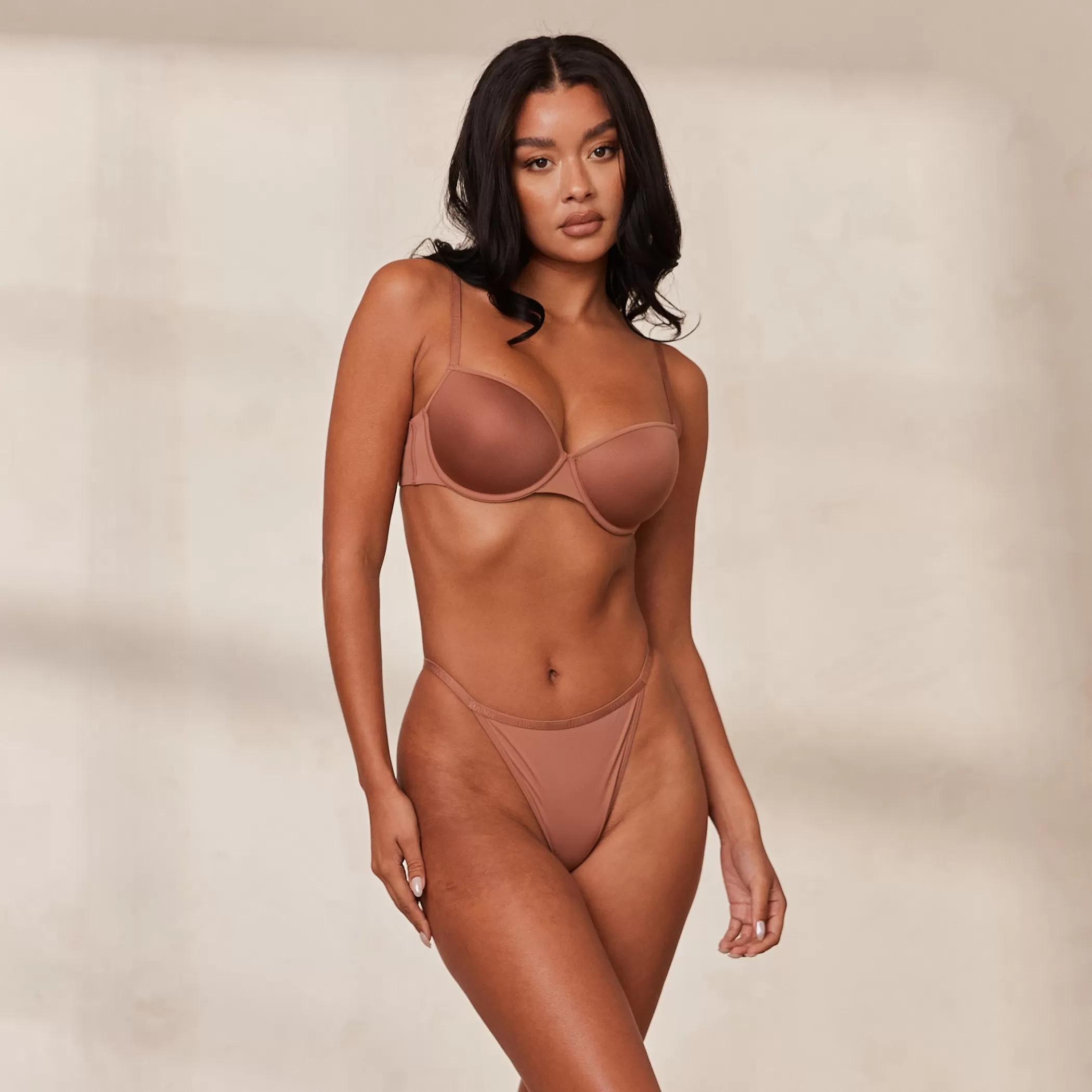 Bridal | Solutions | Lounge Your Everyday T-shirt Bra & Thong/Briefs Set - Mocha